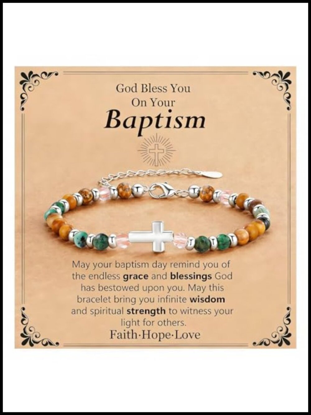 Natural Stone Beaded Adjustable Cross Bracelet, 14K Gold Plated Charm